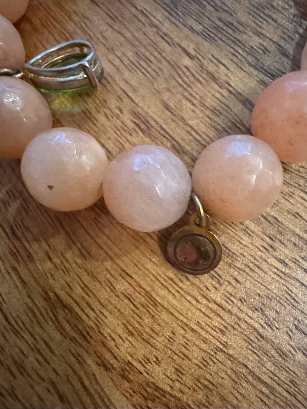 Oriana Lamarca Peach Beaded Stretch Bracelet with Green Accent Charm - Picture 3 of 5